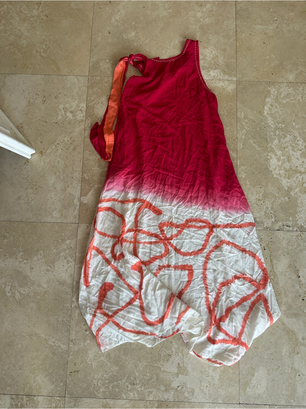 Ombre Maxi Dress in Pink and White with Orange Tie